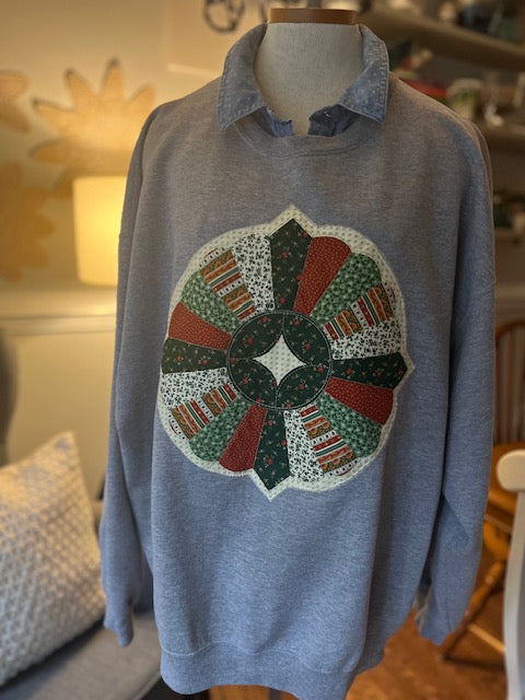 Grey Sweatshirt with Vintage Dresden Pattern Applique