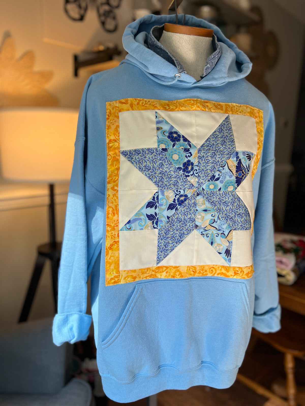 Light Blue Quilted Lemon Star Block Hoodie
