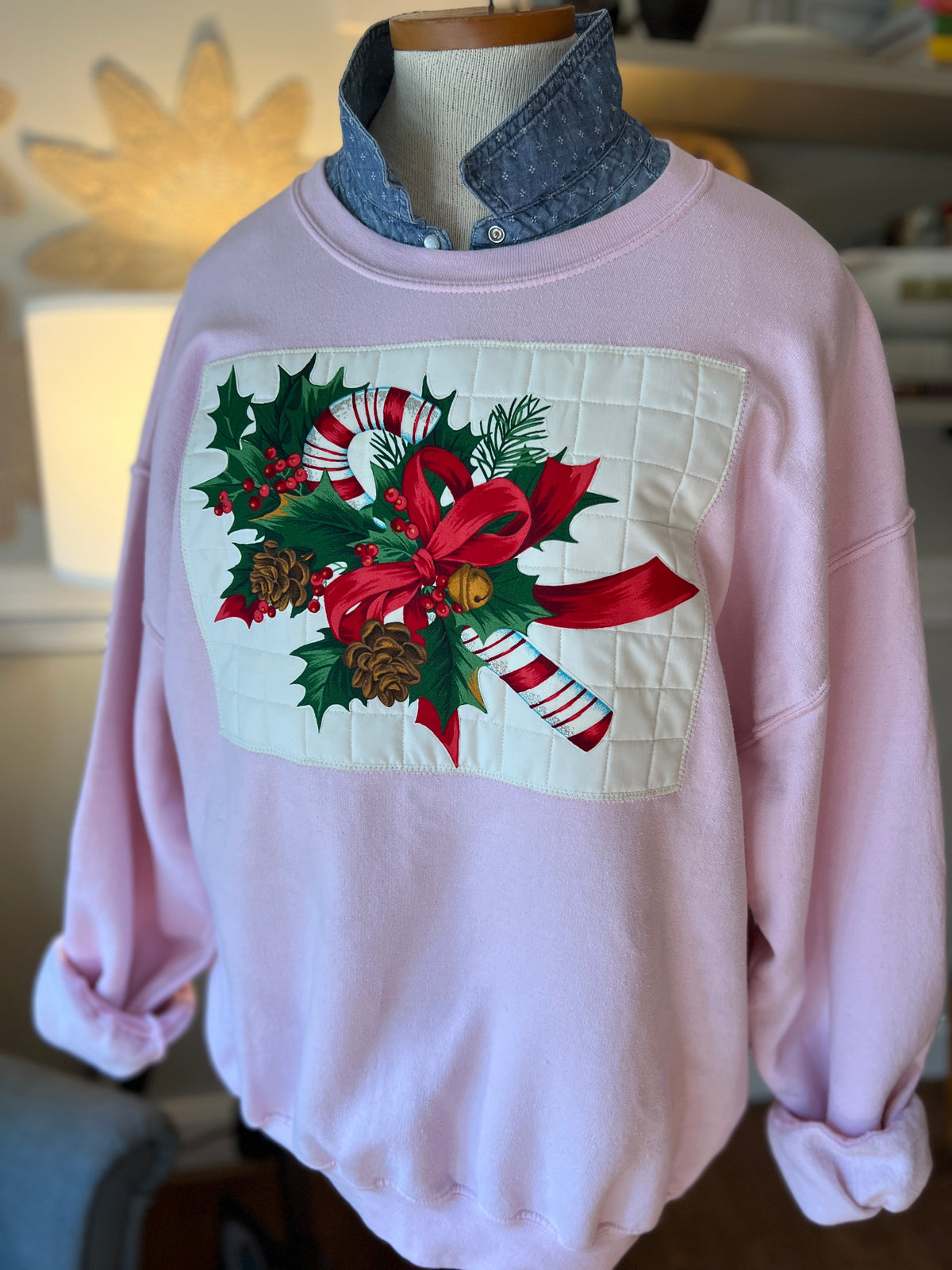Pink Crew Neck Vintage Christmas Sweatshirt