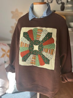 Brown Sweatshirt with Vintage Dresdan Plate