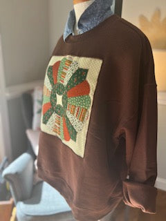 Brown Sweatshirt with Vintage Dresdan Plate