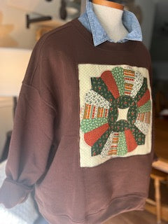 Brown Sweatshirt with Vintage Dresdan Plate