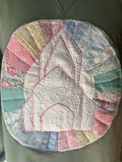 Going to Church Teal Sweatshirt Vintage Quilt