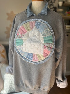 Going to Church Sweatshirt Grey Vintage Quilt