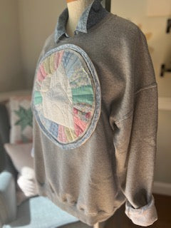 Going to Church Sweatshirt Grey Vintage Quilt