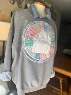 Going to Church Sweatshirt Grey Vintage Quilt