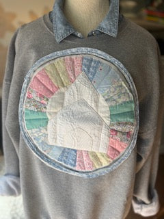 Going to Church Sweatshirt Grey Vintage Quilt