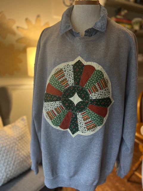 Grey Sweatshirt with Vintage Dresden Pattern Applique