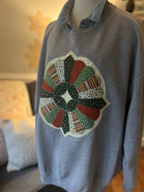 Grey Sweatshirt with Vintage Dresden Pattern Applique