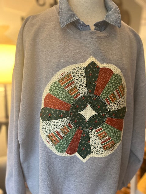Grey Sweatshirt with Vintage Dresden Pattern Applique