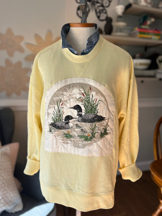 Soft Yellow Sweatshirt with Vintage 1980's Duck Grama Core